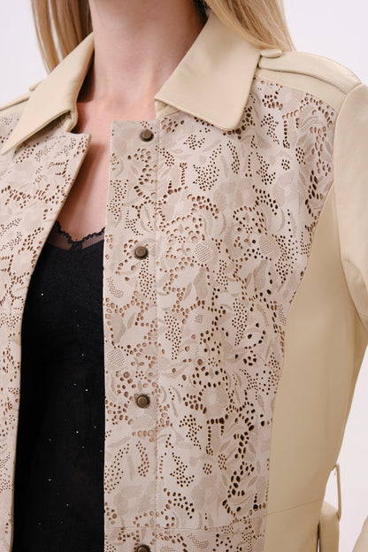 Beige Belted Leather Longline Trench Jacket