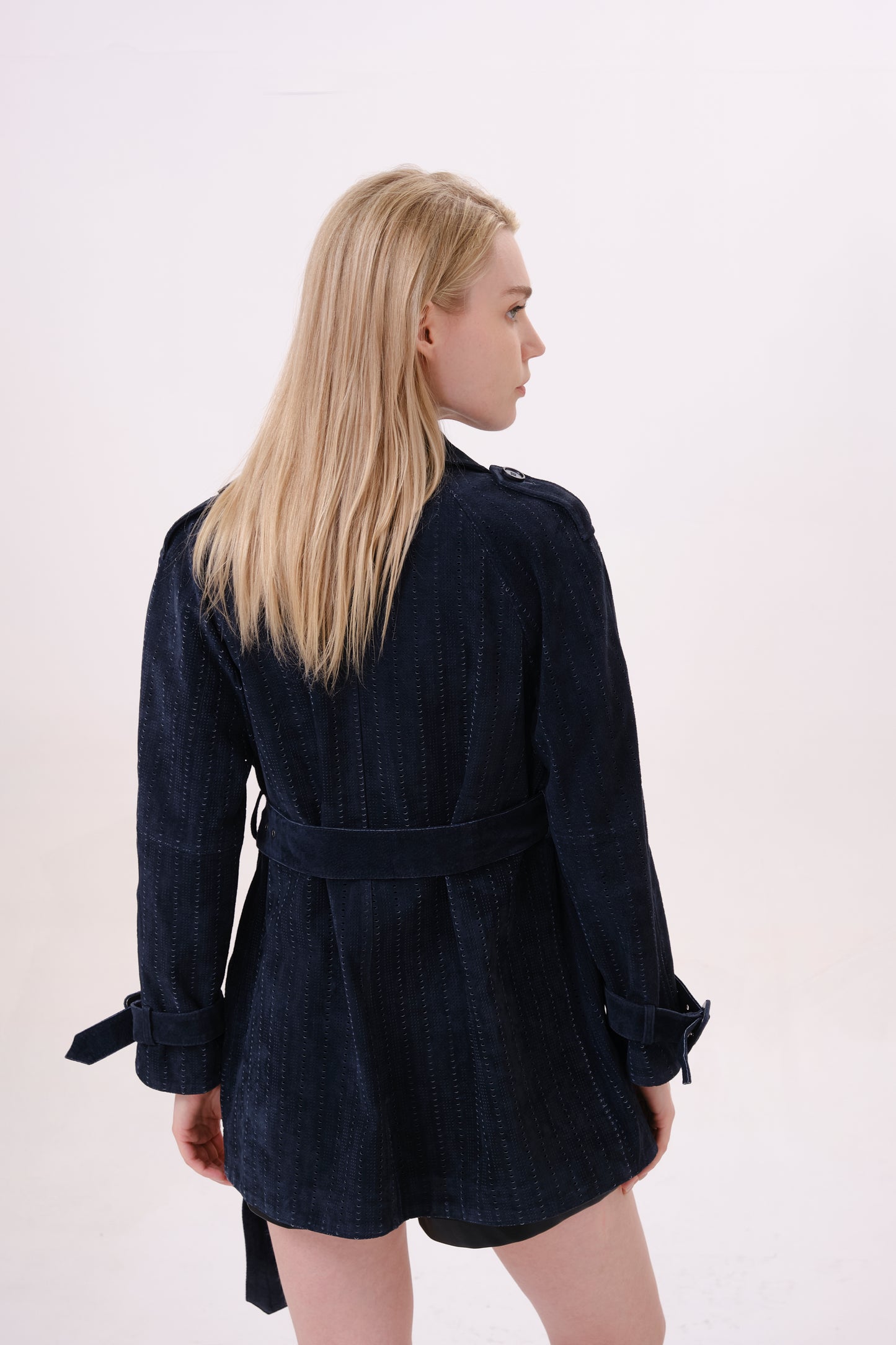 Navy Longline Suede Jacket