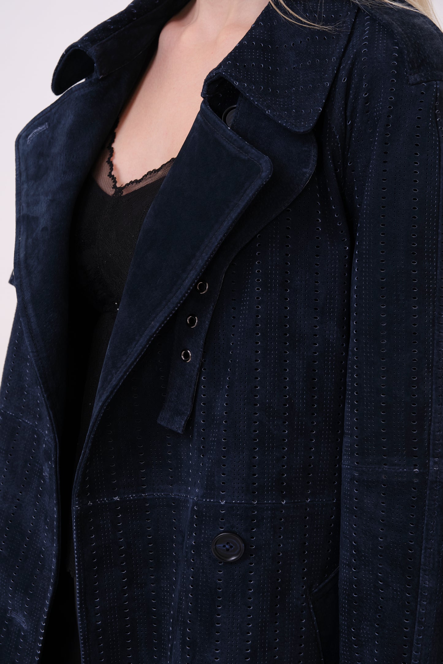 Navy Longline Suede Jacket