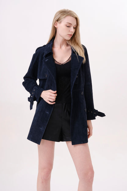 Navy Longline Suede Jacket