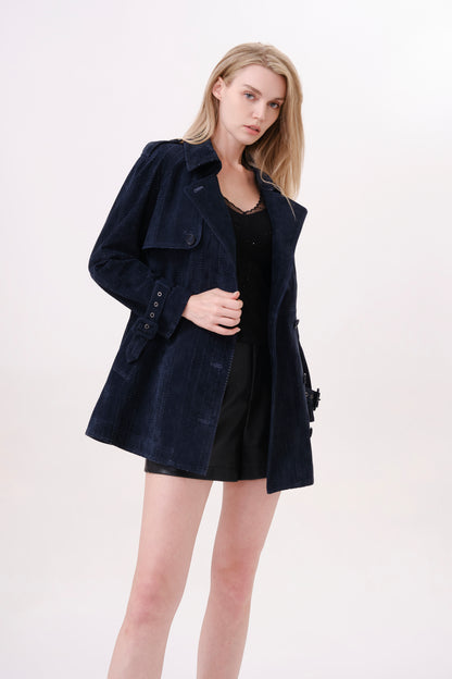 Navy Longline Suede Jacket