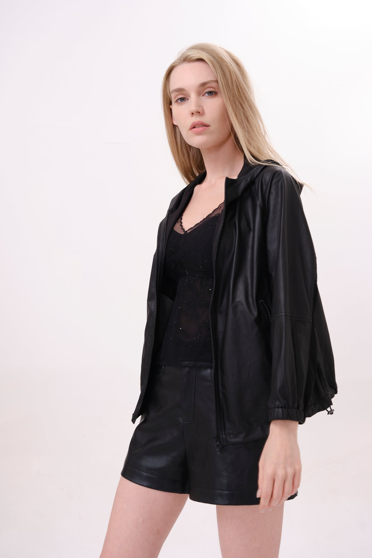 Black Hooded Leather Jacket