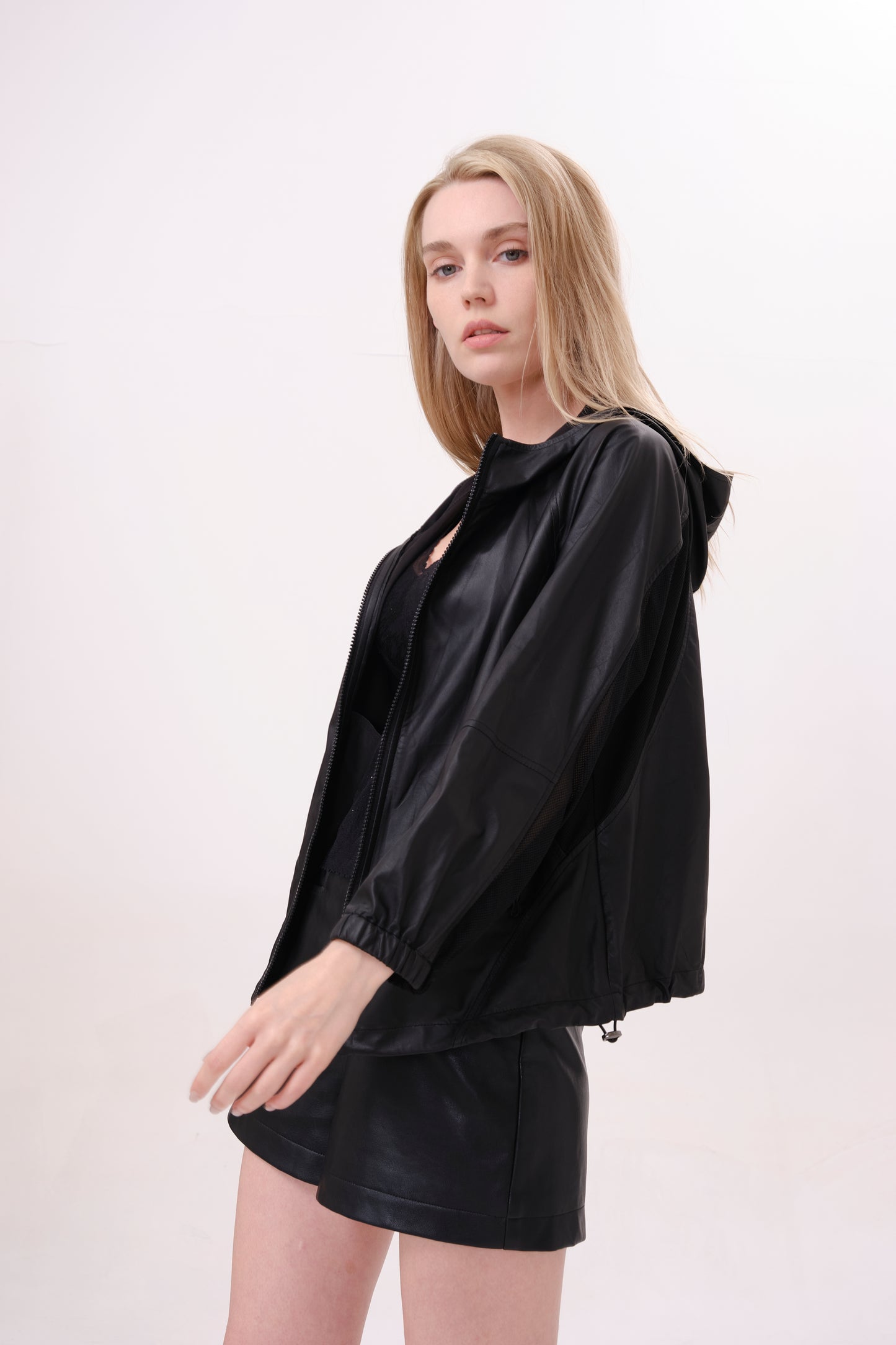 Black Hooded Leather Jacket