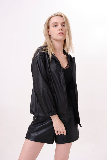 Black Hooded Leather Jacket