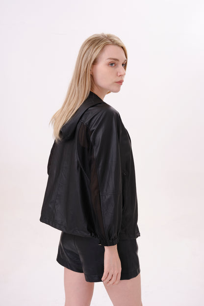 Black Hooded Leather Jacket