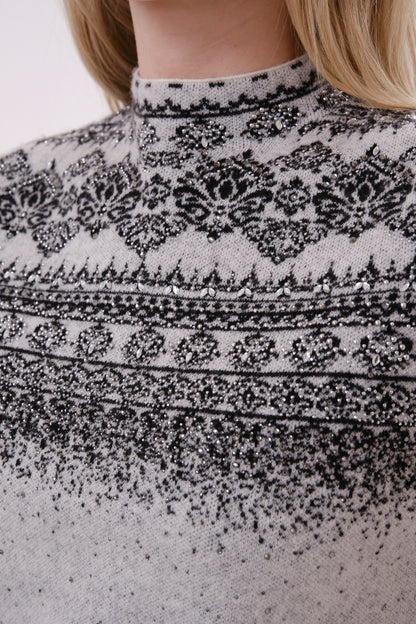 Grey Crystal Embellished Cap Sleeve Knit Top