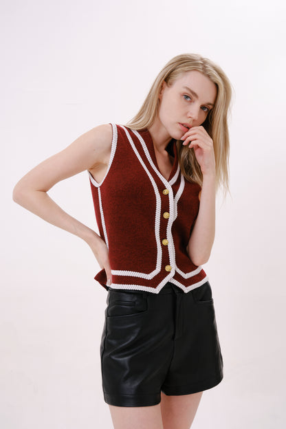 Burgundy V-Neck Sleeveless Knit Top