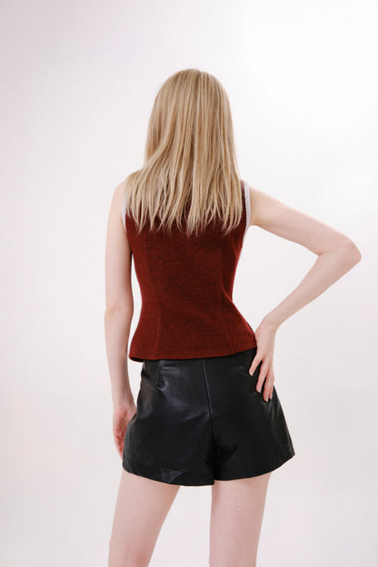 Burgundy V-Neck Sleeveless Knit Top