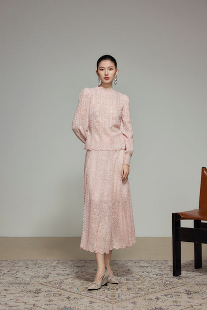 White Wool Knit A-Line Skirt