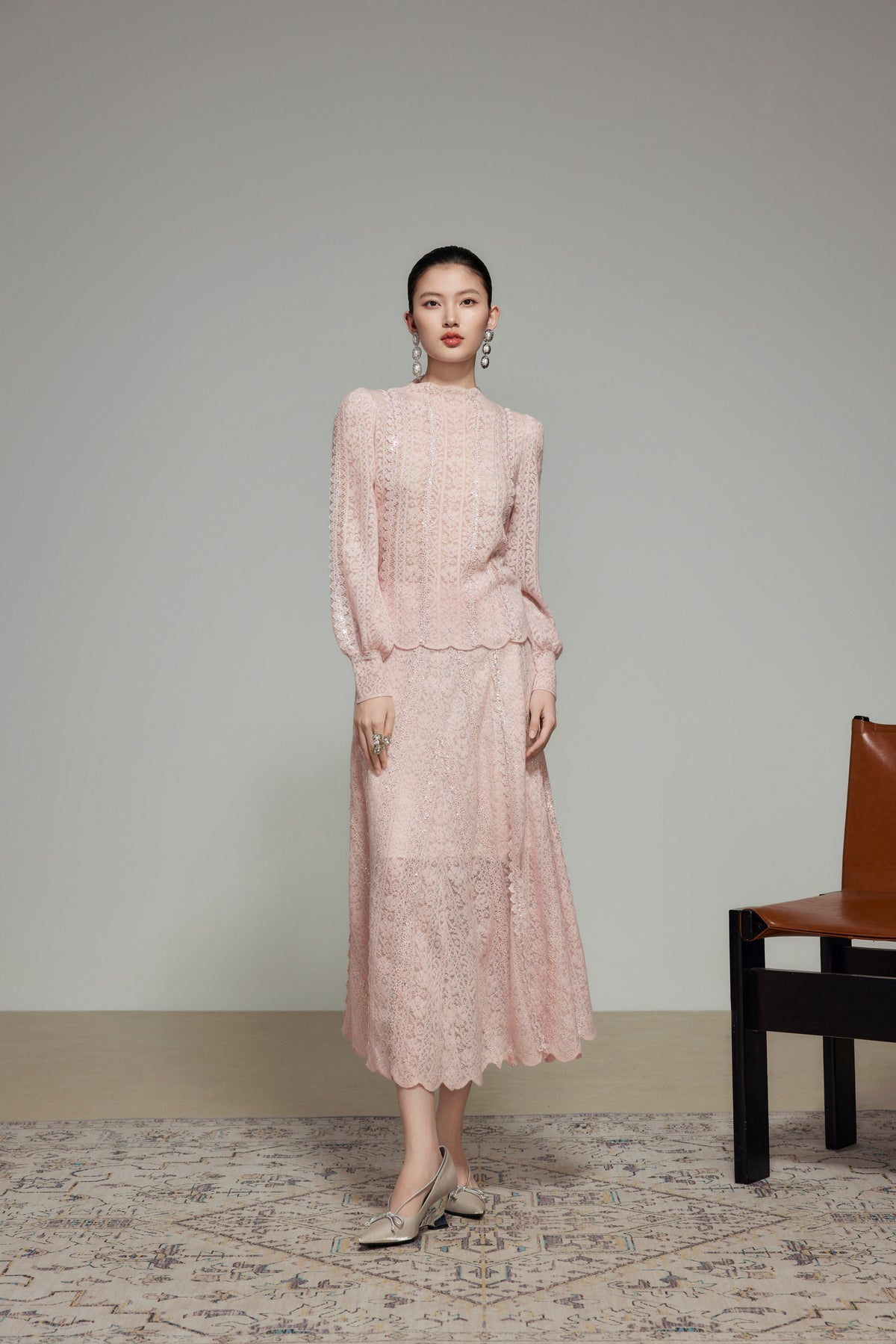 White Wool Knit A-Line Skirt