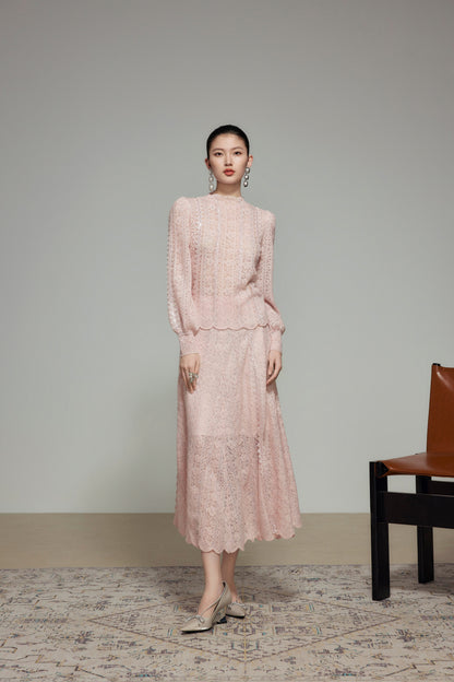 White Wool Knit A-Line Skirt
