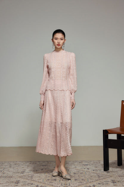 White Wool Knit A-Line Skirt