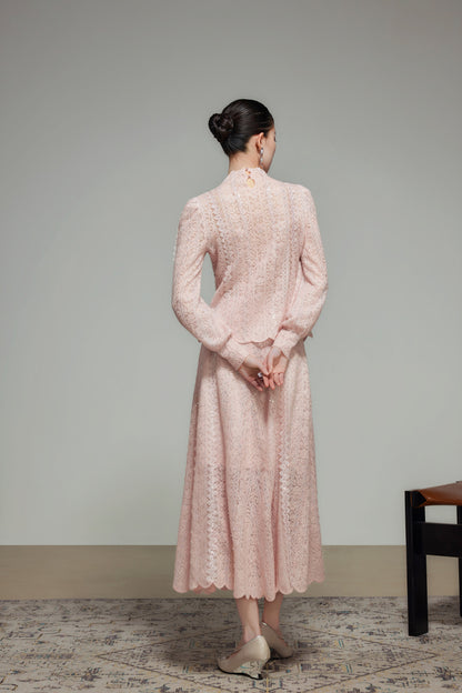 White Wool Knit A-Line Skirt