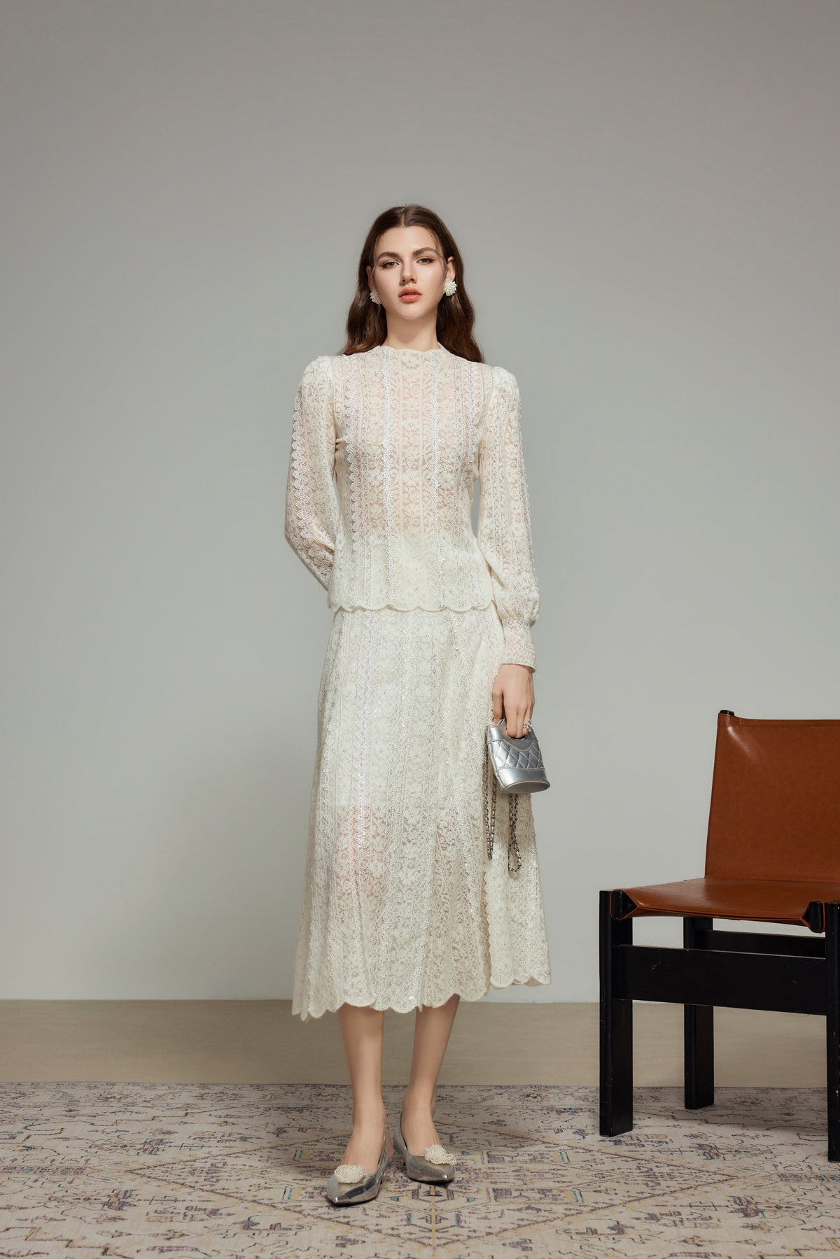 White Wool Knit A-Line Skirt