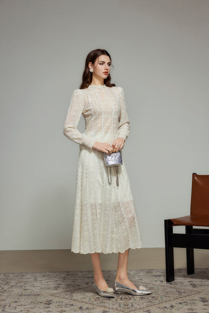 White Lace Wool Knit Long Sleeve Top