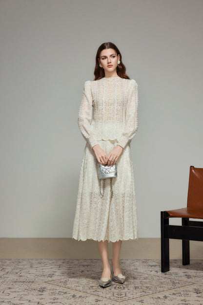 White Wool Knit A-Line Skirt