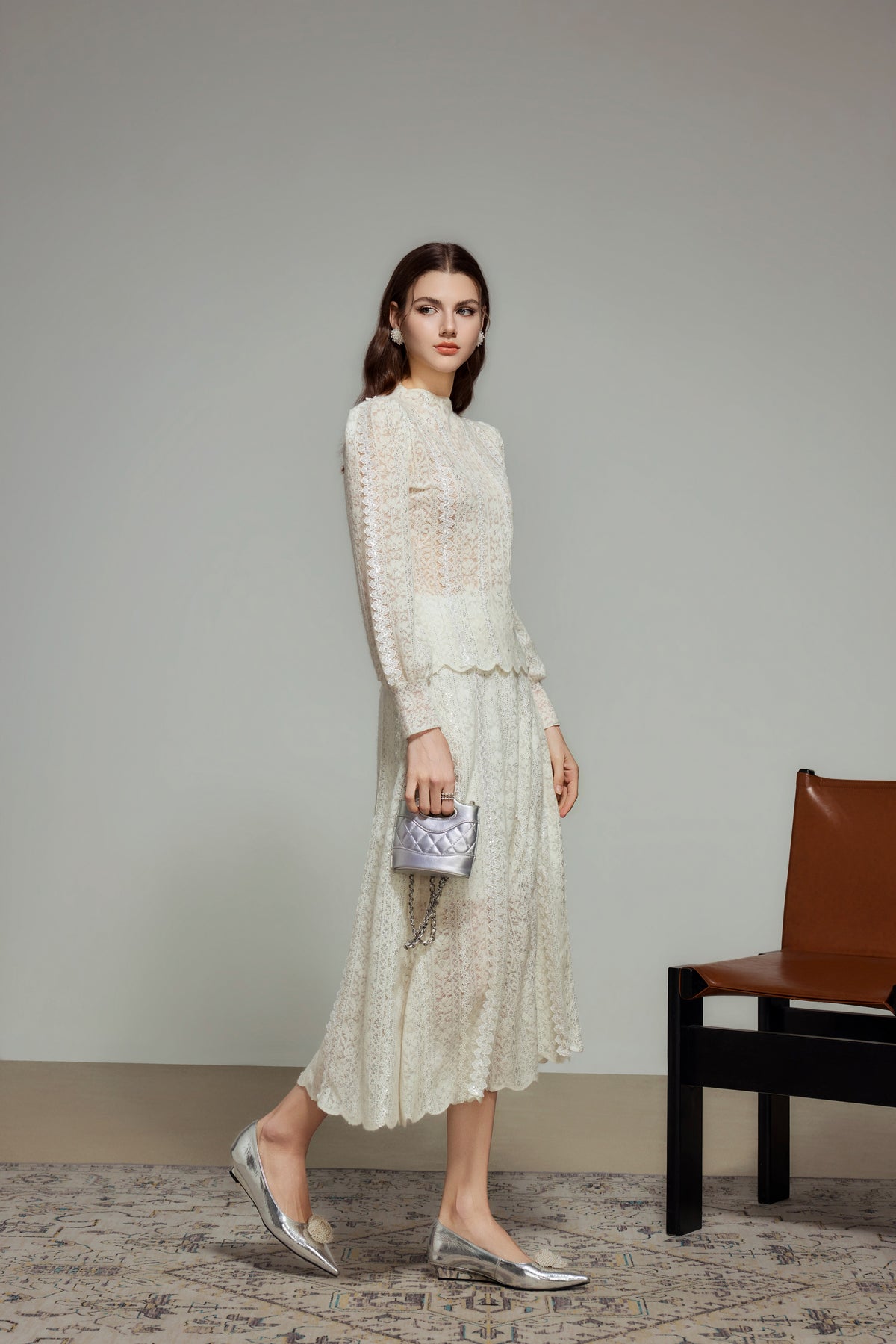 White Wool Knit A-Line Skirt