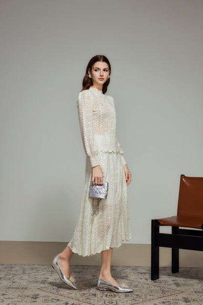 White Wool Knit A-Line Skirt
