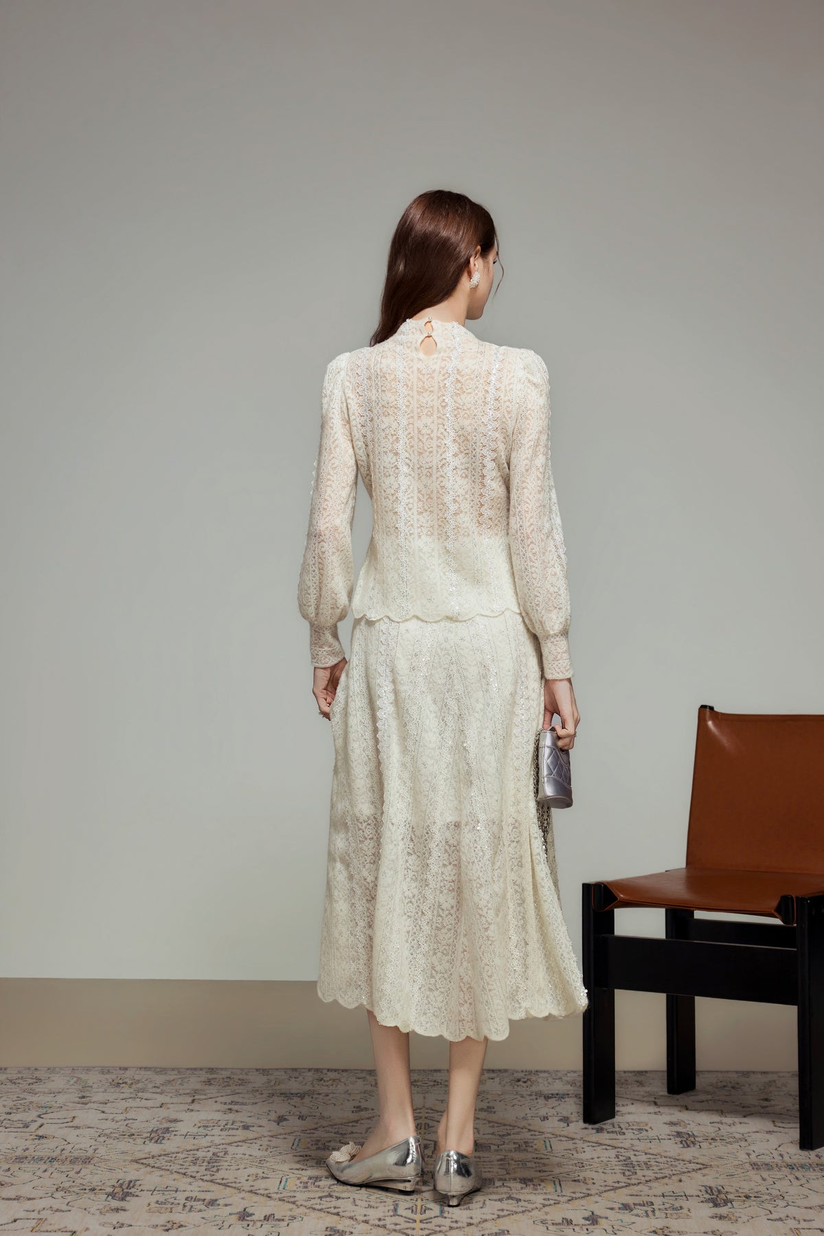 White Wool Knit A-Line Skirt