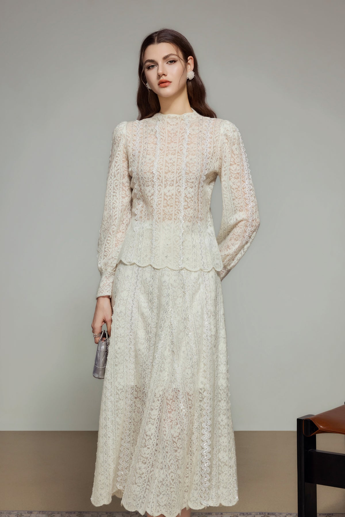 White Wool Knit A-Line Skirt