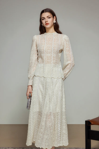 White Wool Knit A-Line Skirt