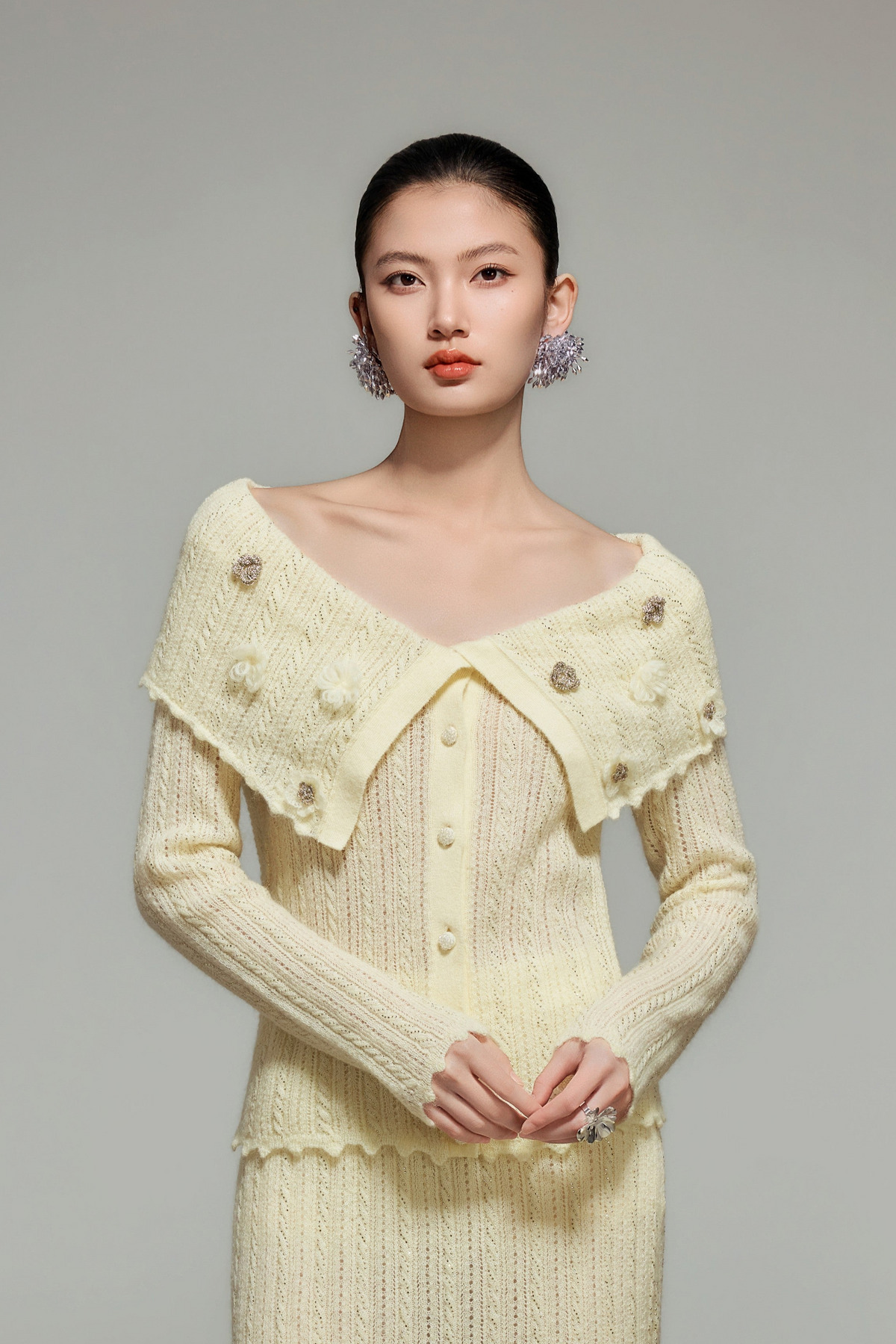 Cream Wool Knit Off-Shoulder Top
