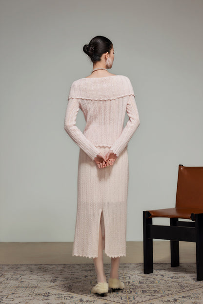 Cream Wool Knit Straight Skirt