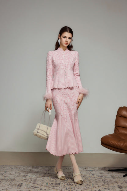 Pink Rhinestone Wool Knit Cardigan