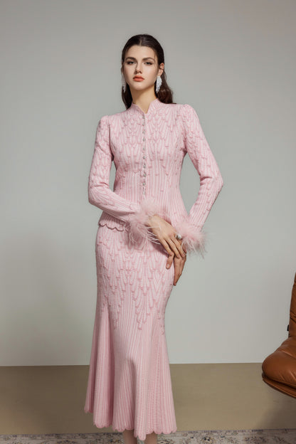 Pink Rhinestone Wool Knit Cardigan