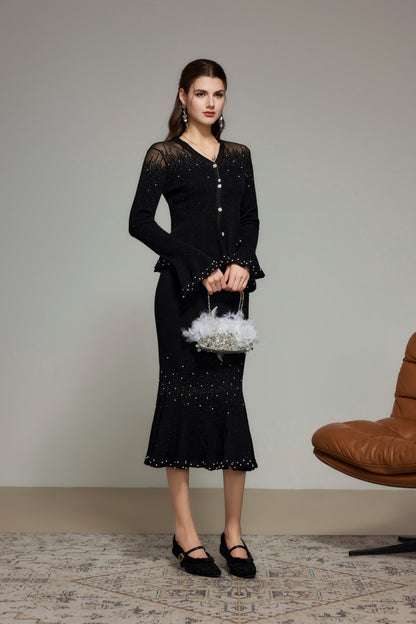 Black Rhinestone Knit Cardigan