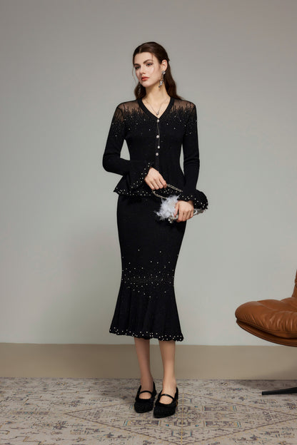 Black Rhinestone Knit Cardigan