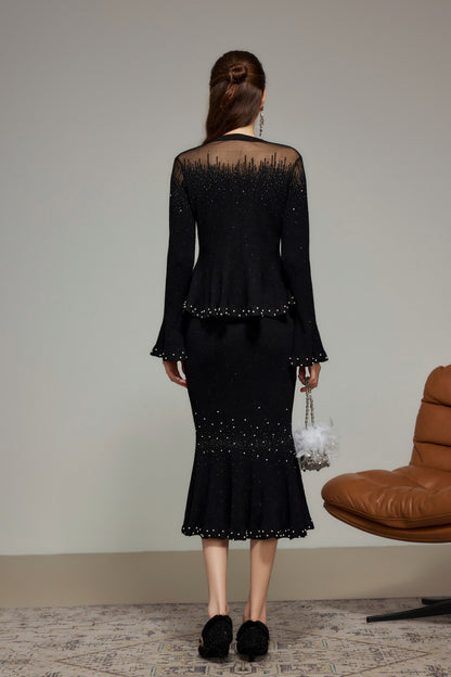 Black Rhinestone Knit Cardigan