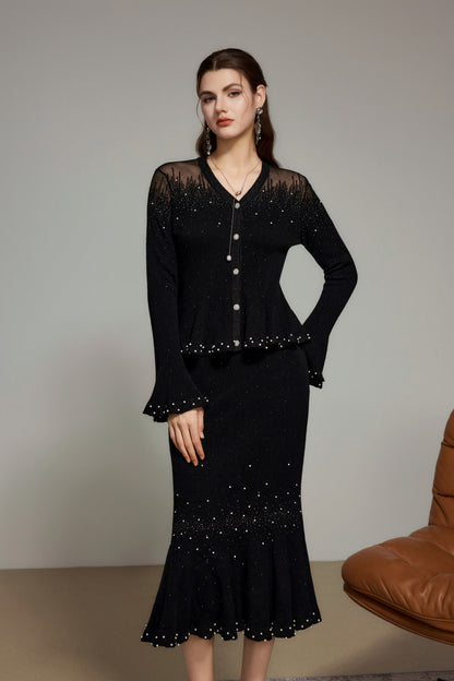 Black Rhinestone Knit Cardigan