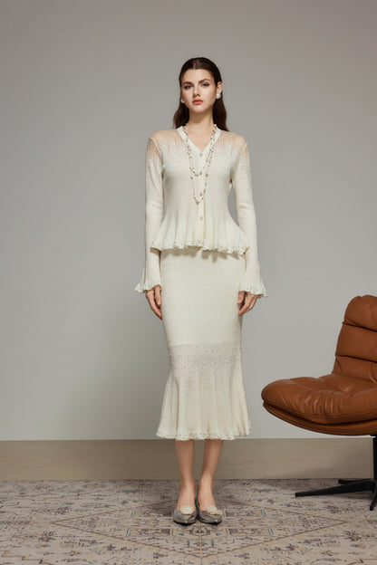 White Rhinestone Knit Cardigan