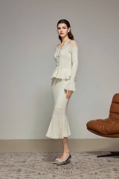 White Rhinestone Knit Cardigan