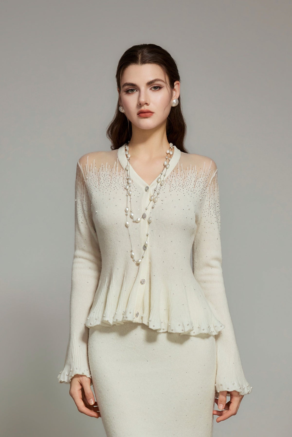 White Rhinestone Knit Cardigan