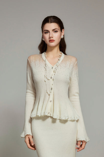 White Rhinestone Knit Cardigan