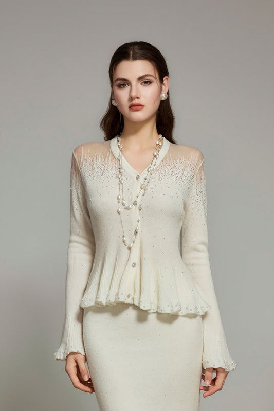 White Rhinestone Knit Cardigan