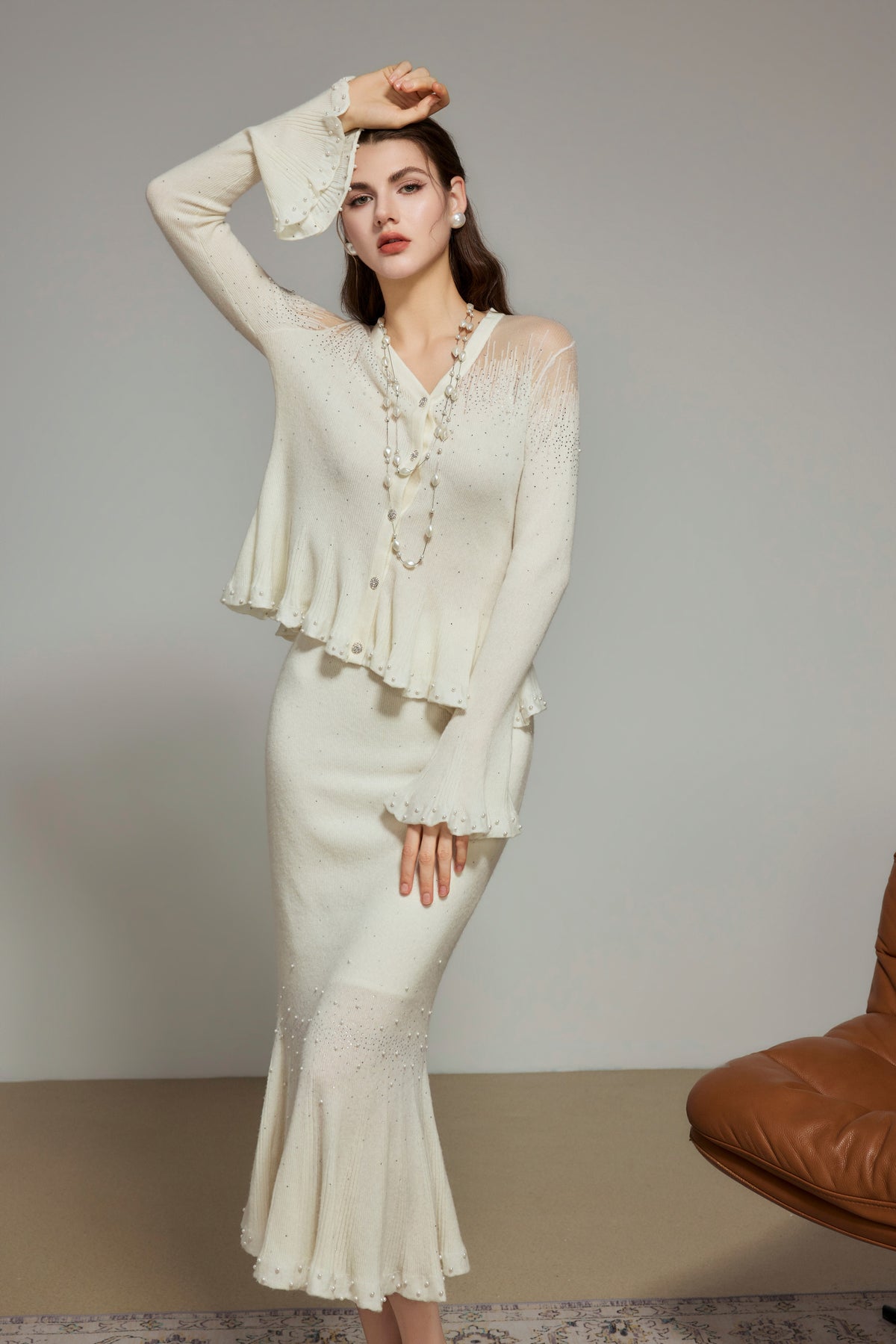 White Rhinestone Knit Cardigan