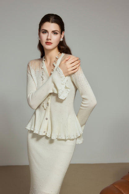 White Rhinestone Knit Cardigan