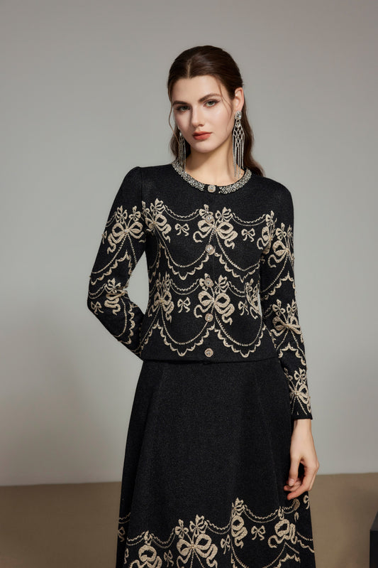 Black Rhinestone Cashmere Knit Cardigan