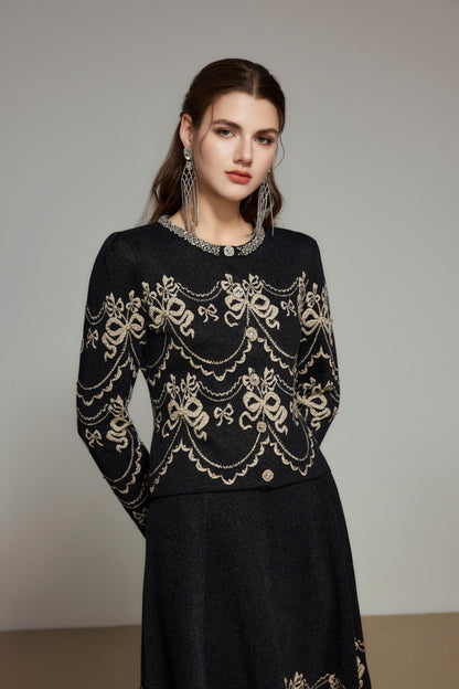 Black Rhinestone Cashmere Knit Cardigan
