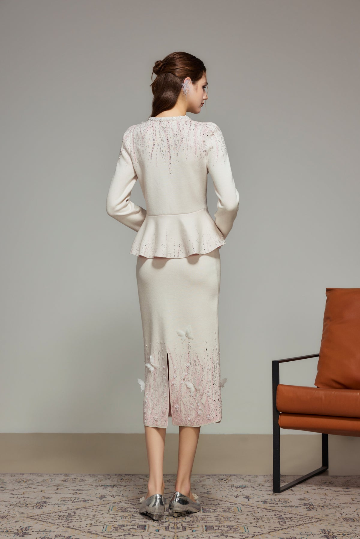 White Rhinestone Wool Knit Cardigan