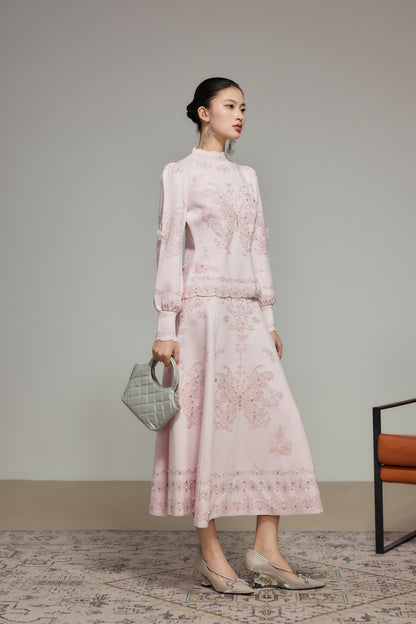 Pink Butterfly Lace Rhinestone Knit Top