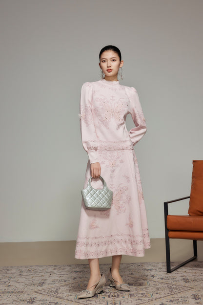 Pink Butterfly Lace Rhinestone Knit Top