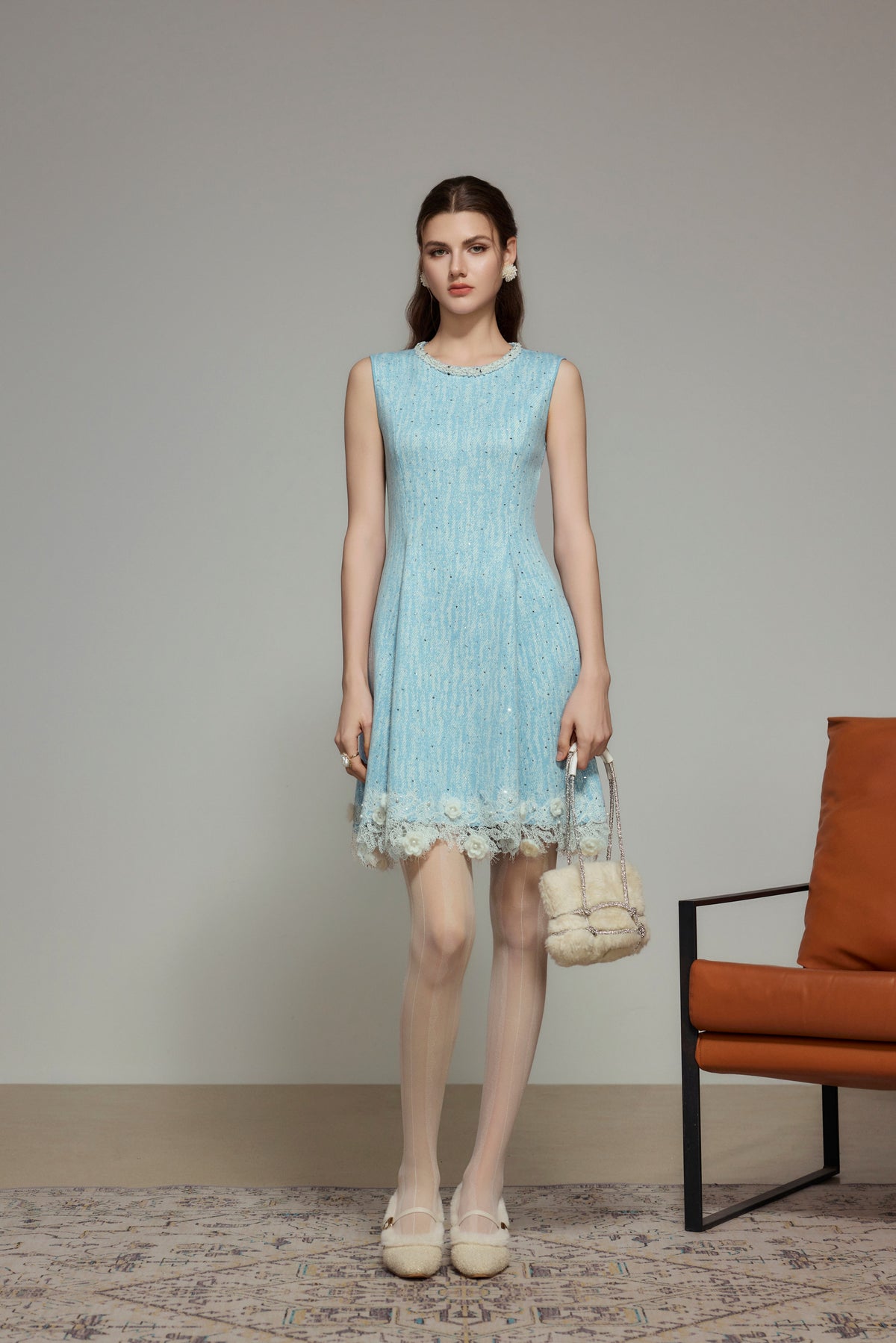 Blue Rhinestone Wool Knit Dress