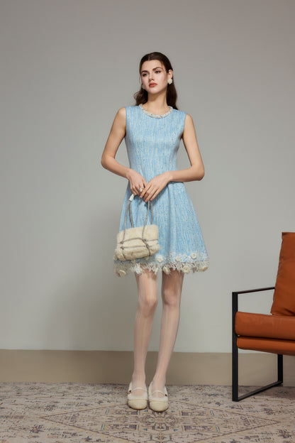 Blue Rhinestone Wool Knit Dress