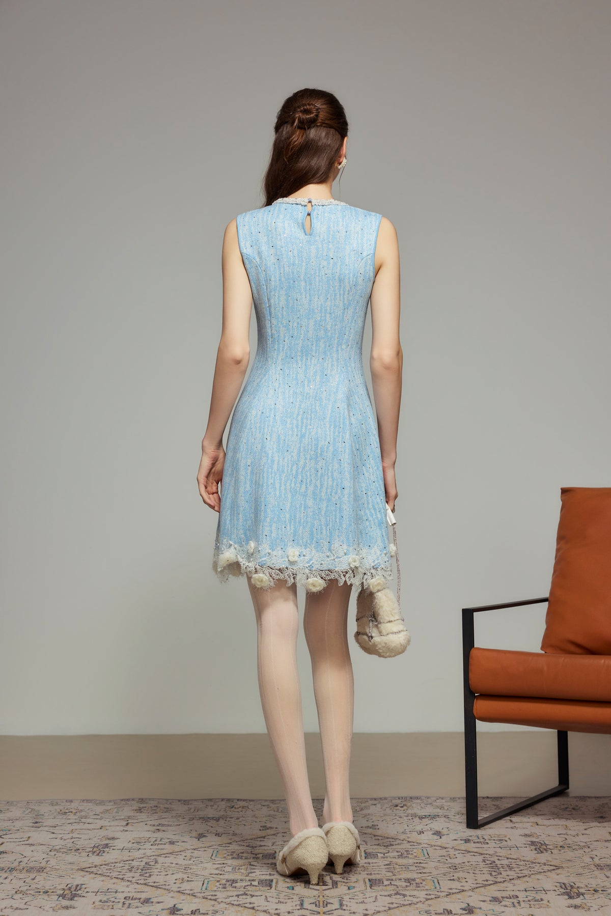 Blue Rhinestone Wool Knit Dress