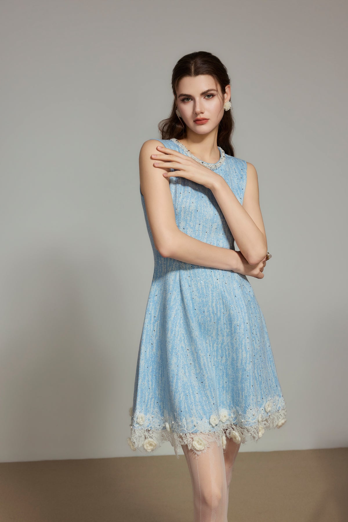 Blue Rhinestone Wool Knit Dress