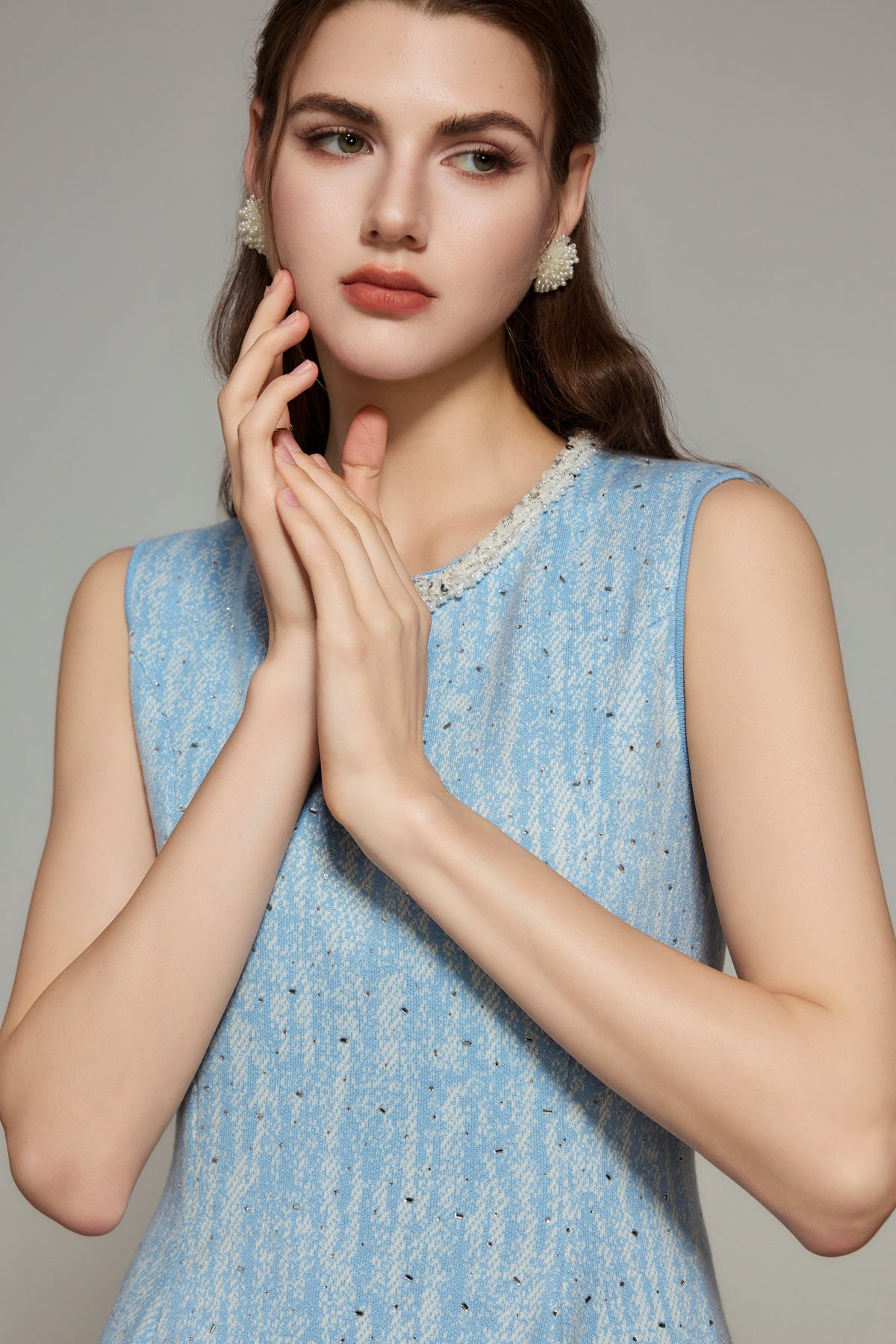 Blue Rhinestone Wool Knit Dress